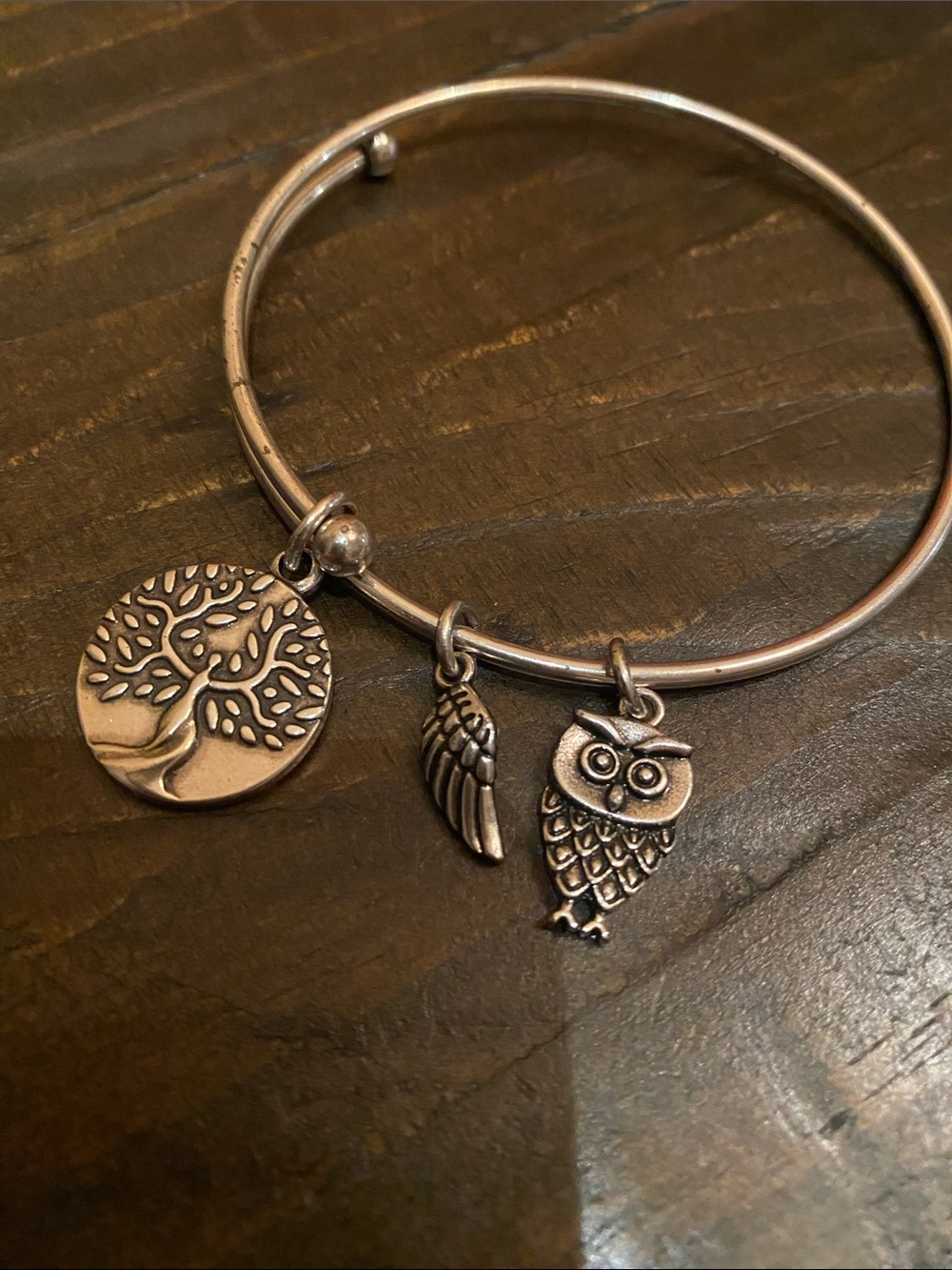Silver-Tone "Earth Angel" & Tree of Life Expandable Charm Bangle Bracelet